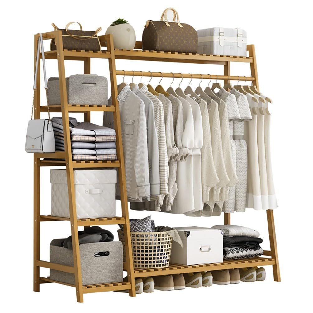 Cintre multifonction en bambou 130x40x140 cm avec range-chaussures