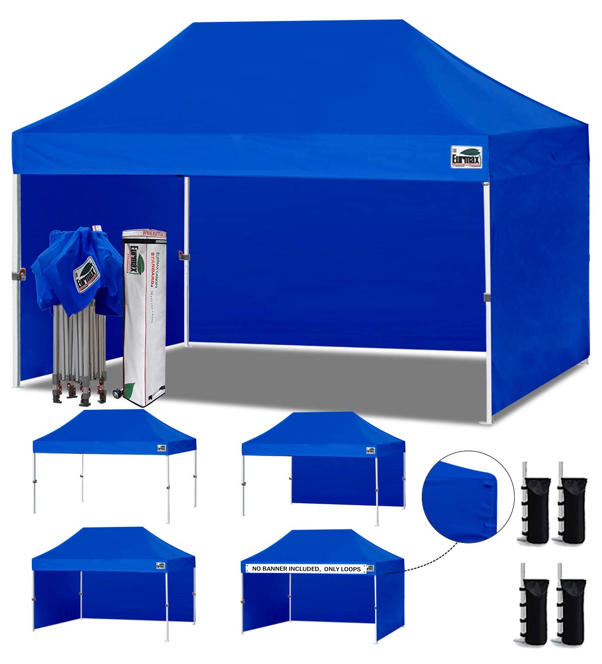 Eurmax USA 10x15 Pop Up Canopy Tent,Commercial Tent with Patented No-Tip Rolling Bag,4 Zippered Removable Walls,UV &amp; Water Resistant Canopy Top,Heavy Duty Outdoor Gazebo,Instant Shelter(Blue)