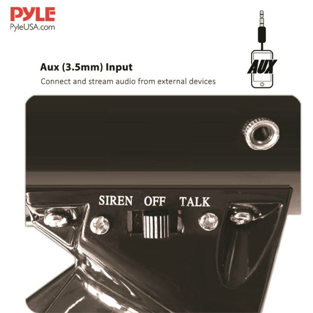 PYLE PMP53IN Megafono 50 Watt con Sirena, Ingresso Aux 3,5 mm, Microfono, Cinghia Trasporto, 12V