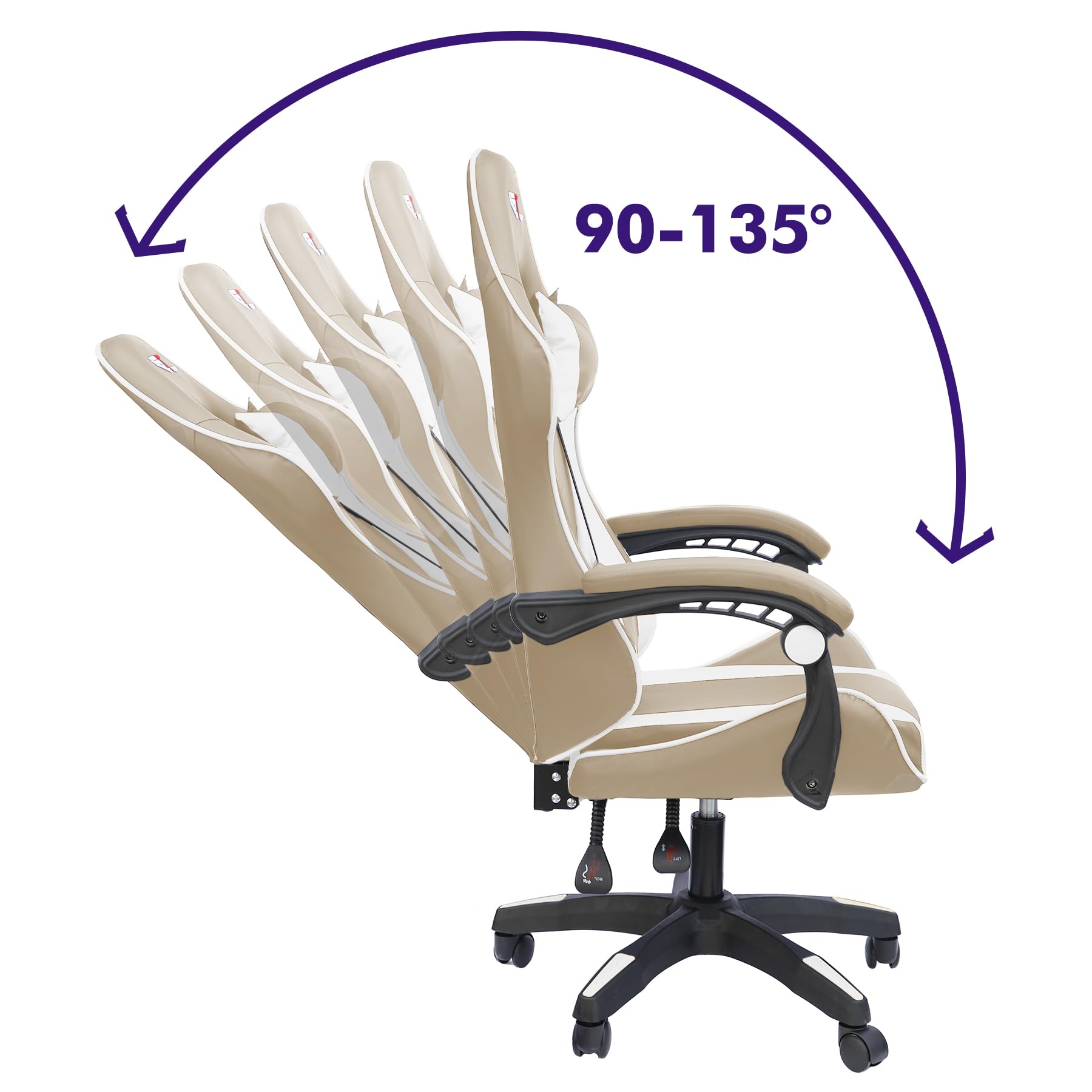 Silla de oficina para juegos GT Extreme de cuero ecológico (Beige y blanco)