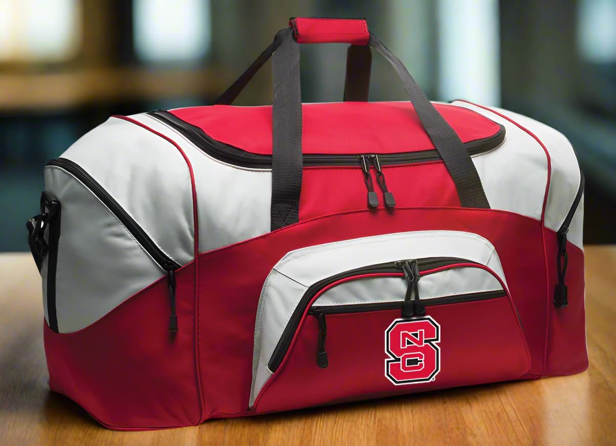 Large NC State Duffel Bag Suitcase or NC State Wolfpack Gym Bag Gear Travel Duffle (Red)
