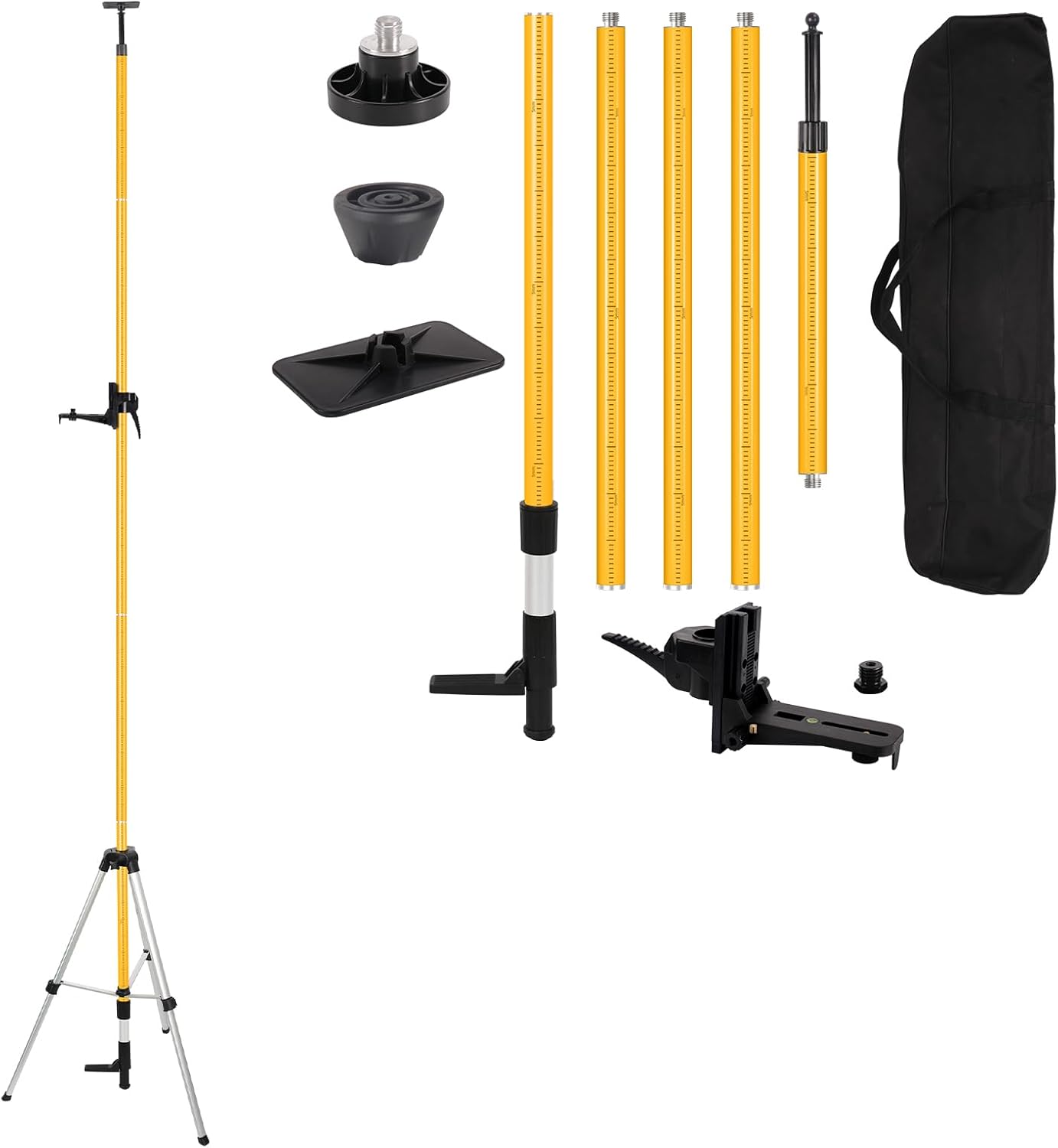 Telescoping Laser Level Pole with Tripod, 12Ft./3.6M with 1/4-Inch by 20-Inch Laser Mount for Rotary and Line Laser Level, 5/8"-11 Adapter Nut Included