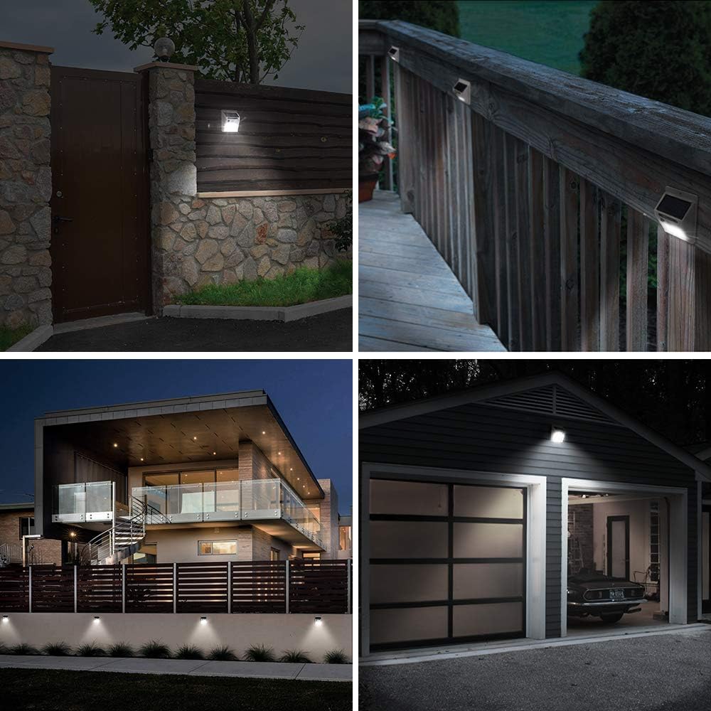 TORCHSTAR Outdoor LED Solar Powered Motion Sensor Light, IP65 Waterproof Cordless Outdoor Wall Lighting for Driveway, Patio, Garage, Porch, 6500K Pure White, White, Pack of 4
