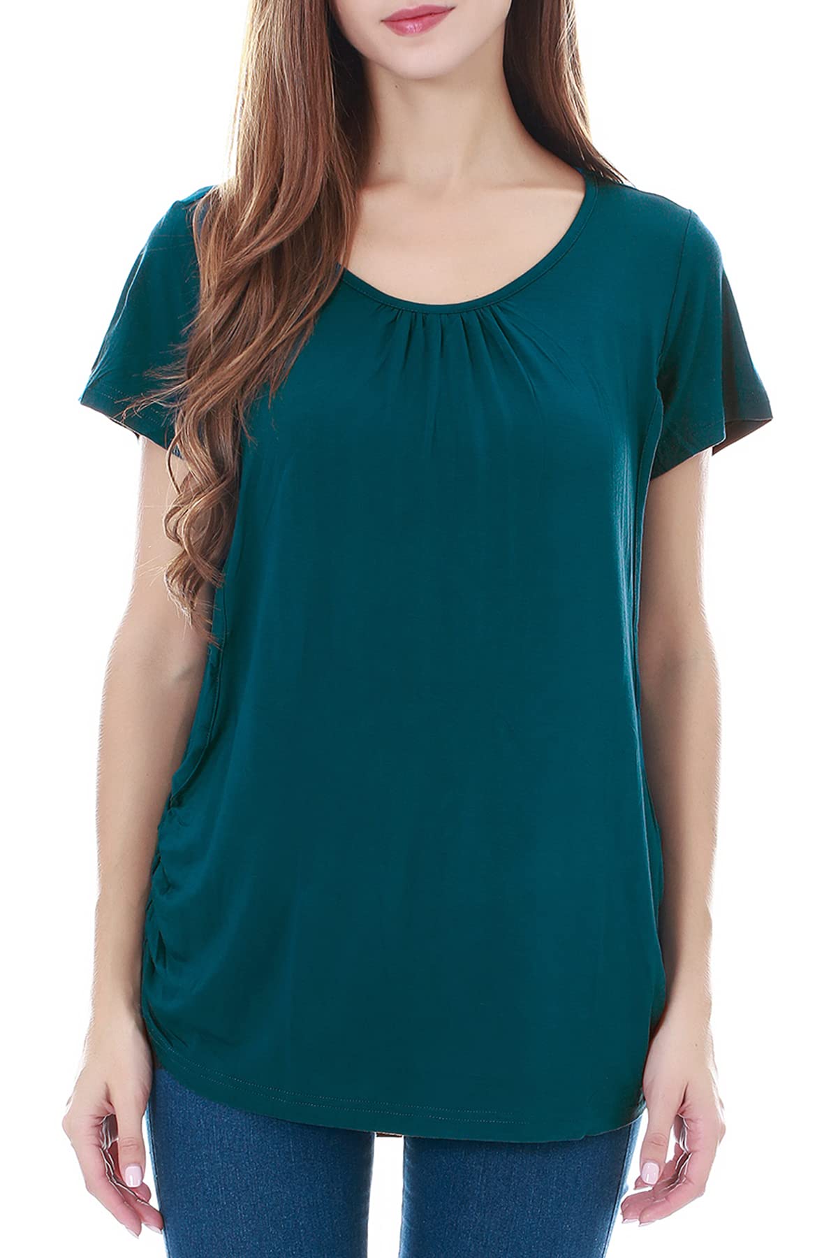 Smallshow Women's Teal ’S Maternity Nursing Tops Short Sleeve Modal Breastfeeding T Shirt Xxl