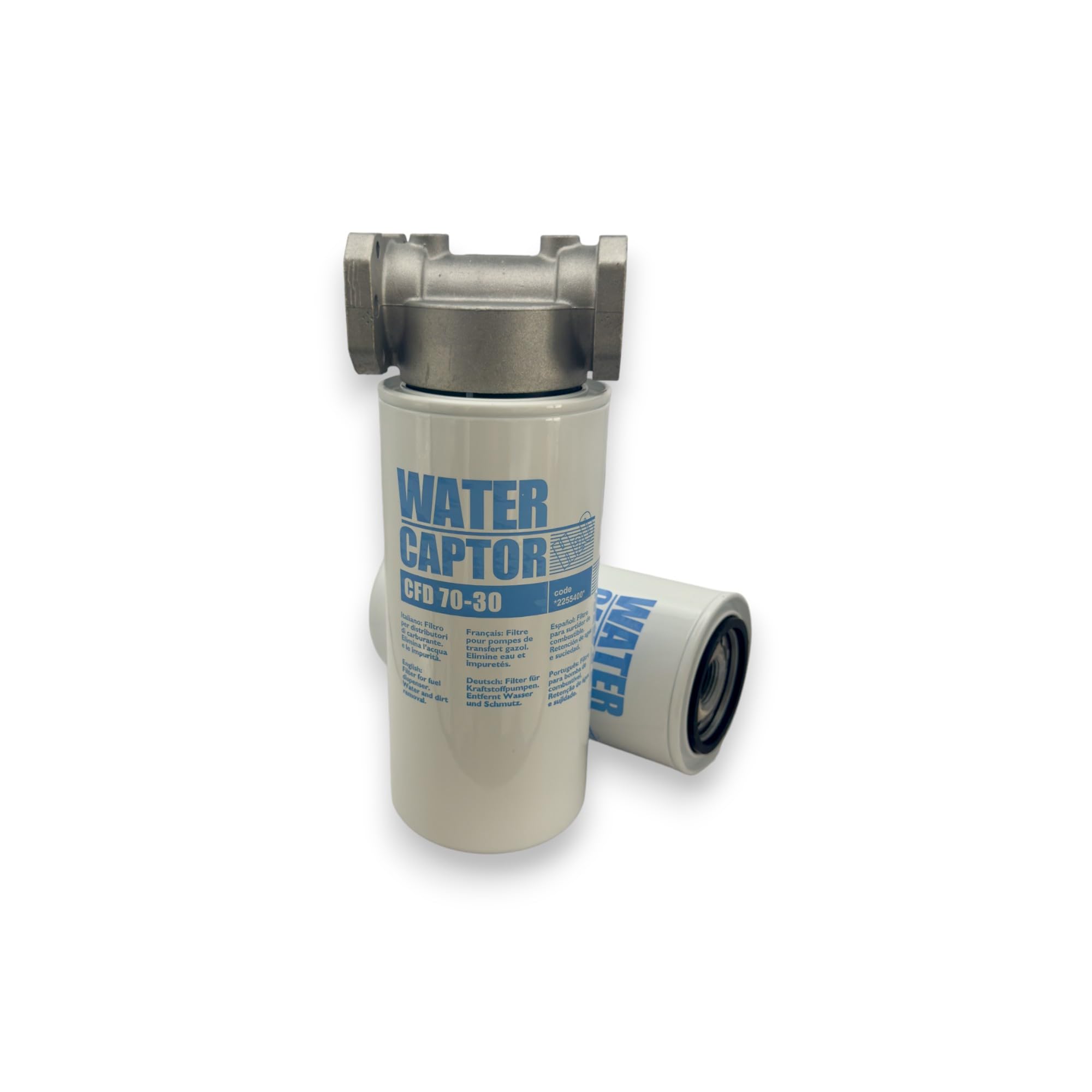 PIUSI Kit Filtro Carburante/Separatore d'acqua per cisterna Completo Supporto testa + 2x Cartucce, Portata 70 l/min, Filtrazione 30 micron | Water Captor F00611A0A
