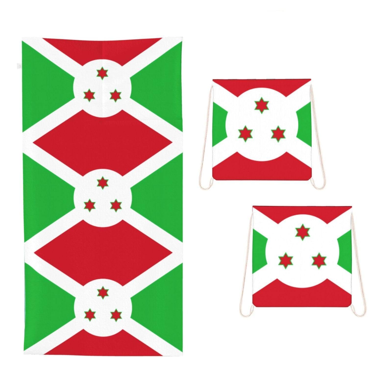 CNTDBU Flag of Burundi 2 in 1 Packable Towel Bag-Large Beach Towel with Stuff Sack, Super Absorbent Microfiber Travel Towel for Pool