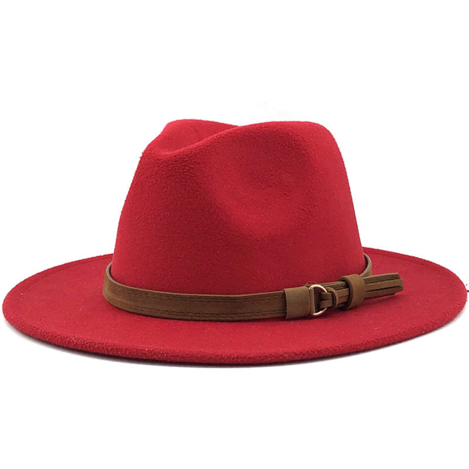 Chapeau Fedora unisexe réglable classique à large bord avec boucle de ceinture, chapeau panama vintage en feutre, casquette d'église jazz