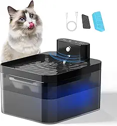 Bebedouro para Gatos Sem Fio com Sensor, 2.2L Fonte de Agua para Gato Silenciosa com Filtro