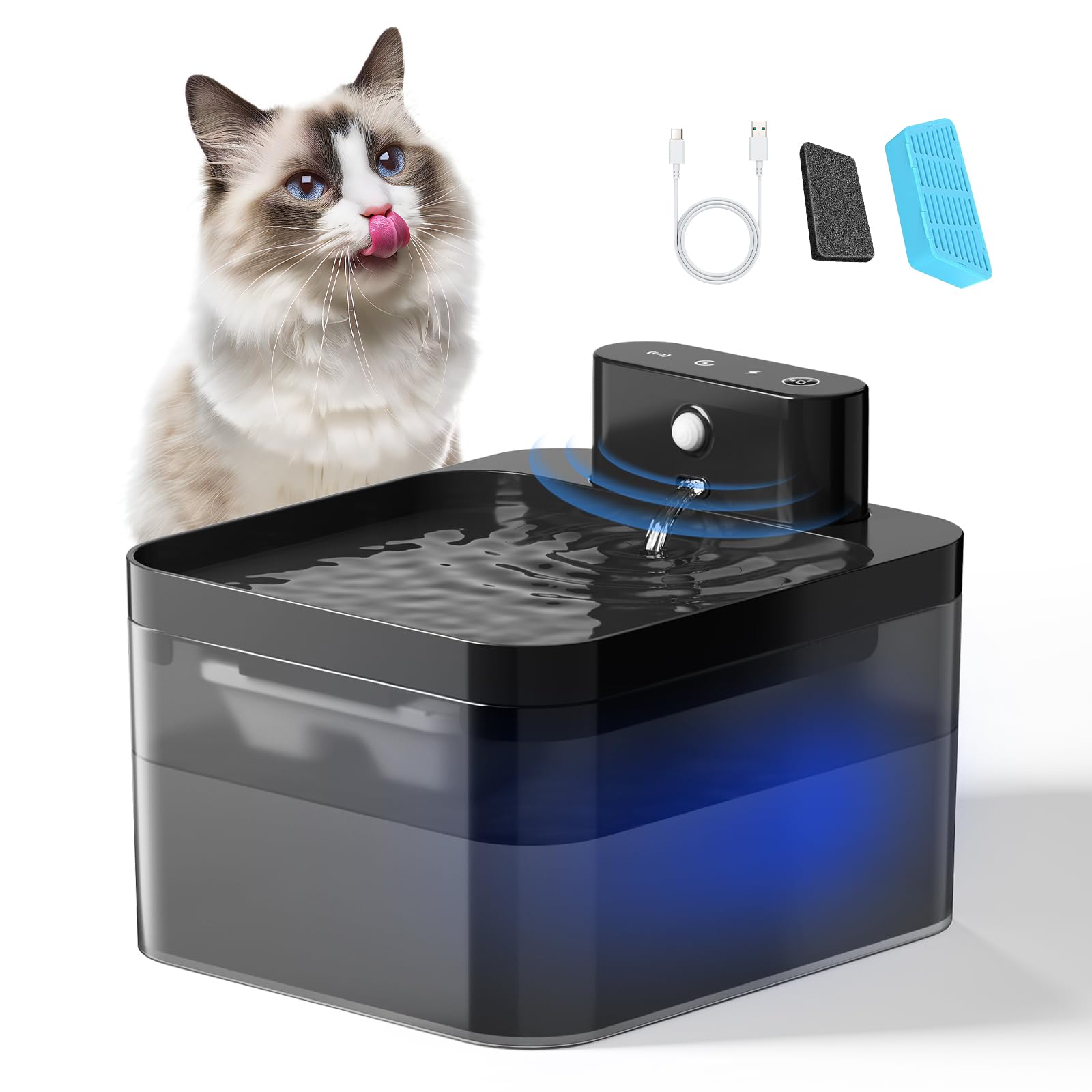 Bebedouro para Gatos com Sensor 2.2L, Fonte de Água pra Gato Sem Fio | Filtragem