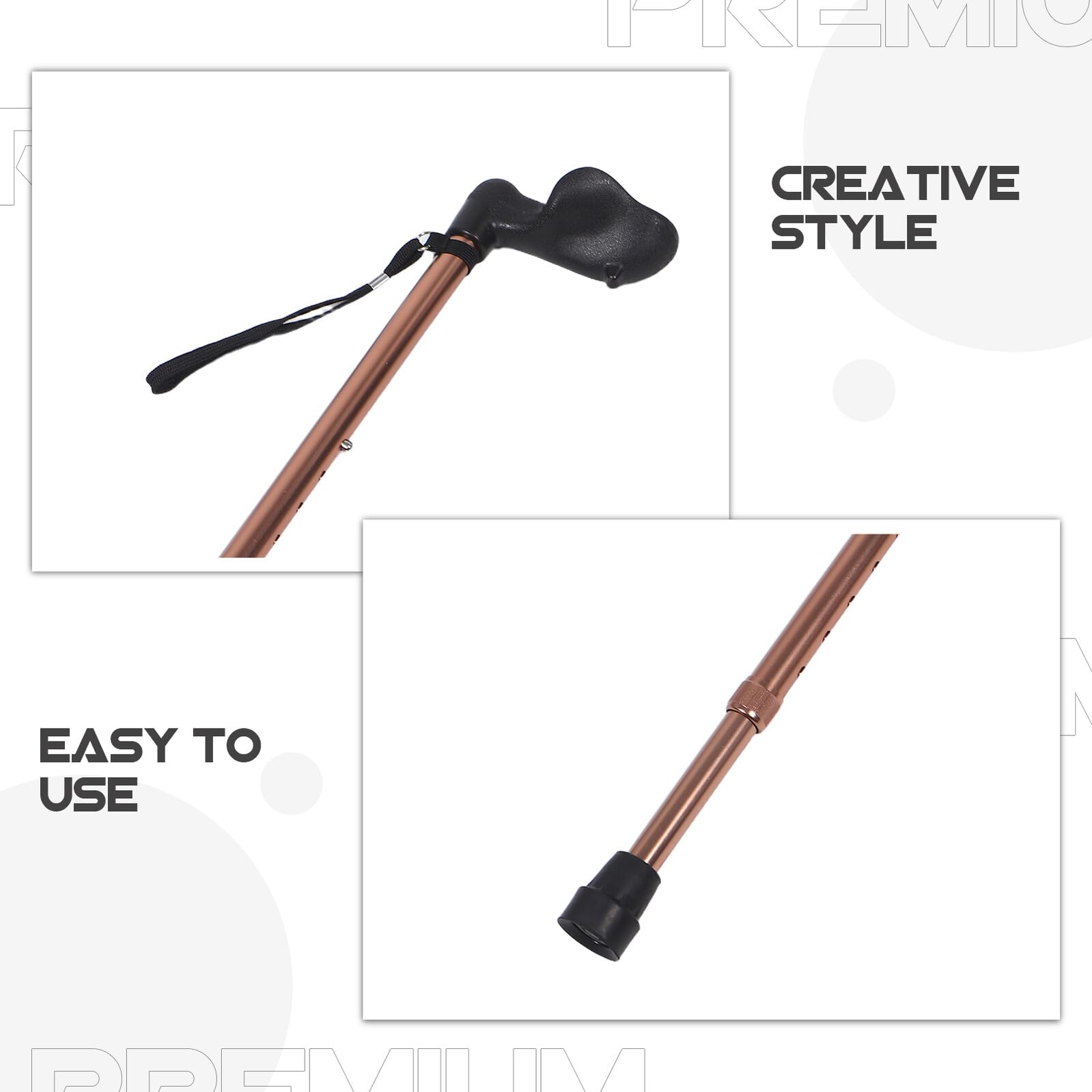 Bastón para Personas Mayores Plegable Ajustable de Aleación de Aluminio Ligero, Antideslizante, Mango Ergonómico, Color Café para Uso Diario y Senderismo