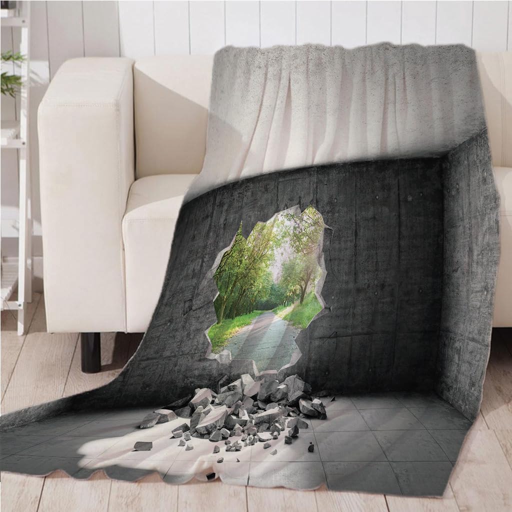 Coperta Di Flanella Letto Matrimoniale Invernale 150X180Cm Coperta Pile In Microfibra Morbida Pelosa Calda Copriletto Per Divano/Bambini Camere Da Letto, Scenario Di Boschi Di Pareti In Cemento Mo