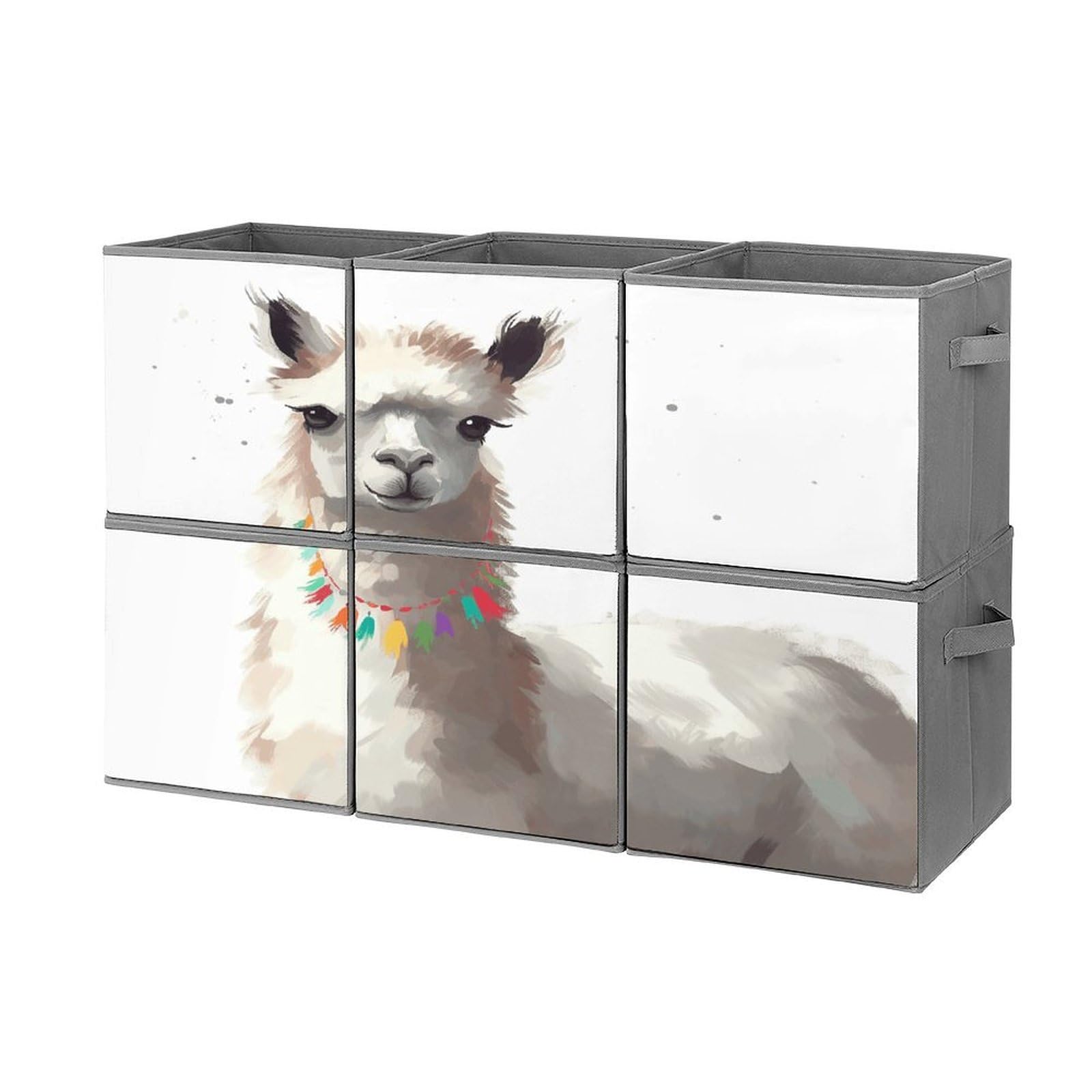 Fekiloot Style Llama Storage Bin For Foldable And Handles,Closet Organizer Of 6-Pack Stackable,Storage Box For Living,Room, Office,Bedroom,Closet