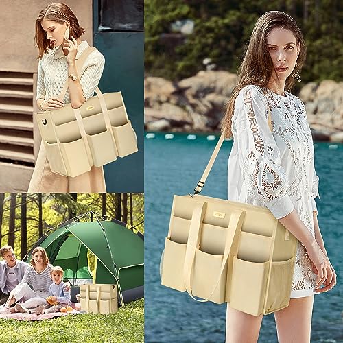 Image of IBFUN Utility Tote Bag with 24 Pockets, Large Teacher Tote for Women with Laptop Compartment, Travel Tote Bag with Zip Top
