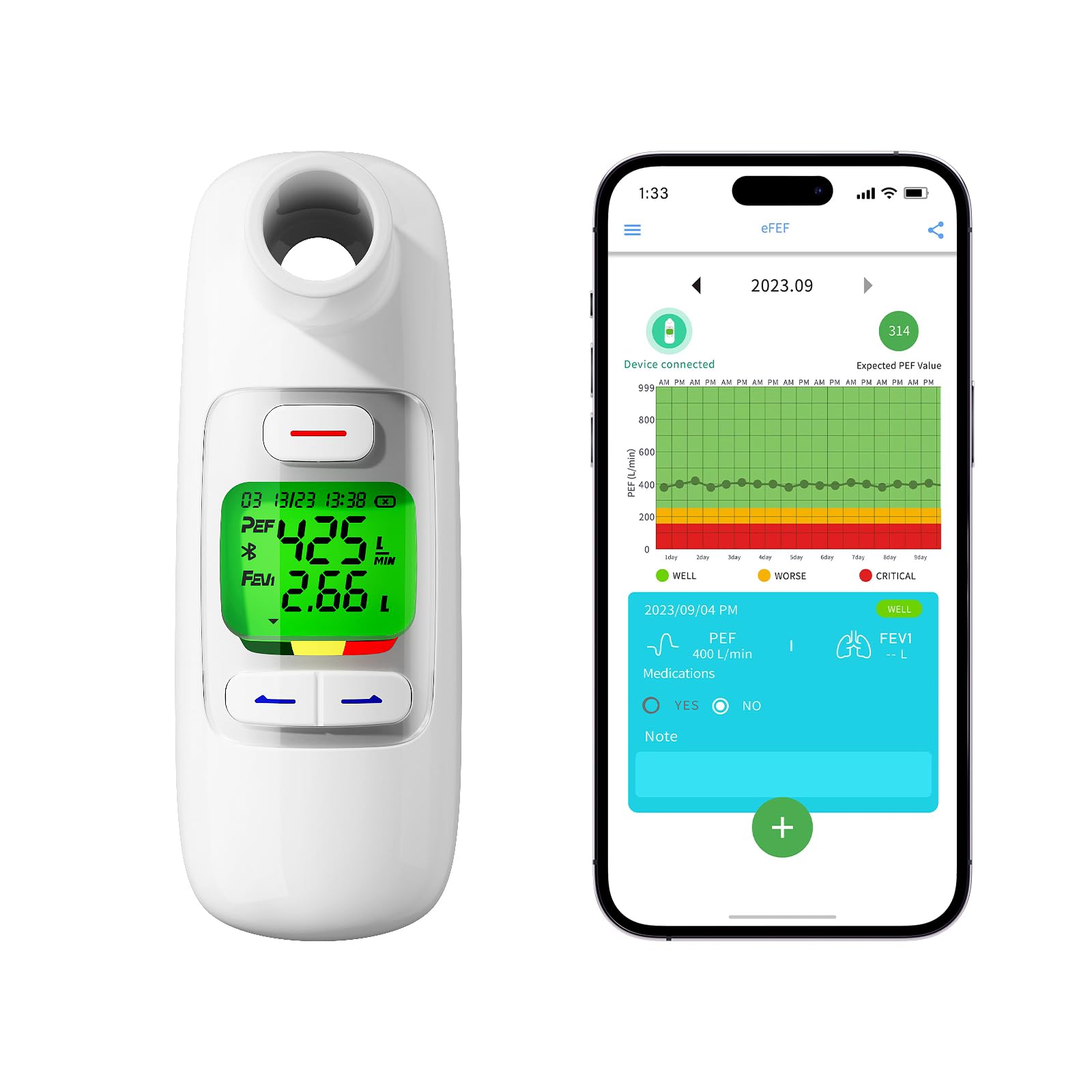 Nascool Peak Flow Meter Spiromètre numérique adulte enfant asthme BPCO PEF FEV1