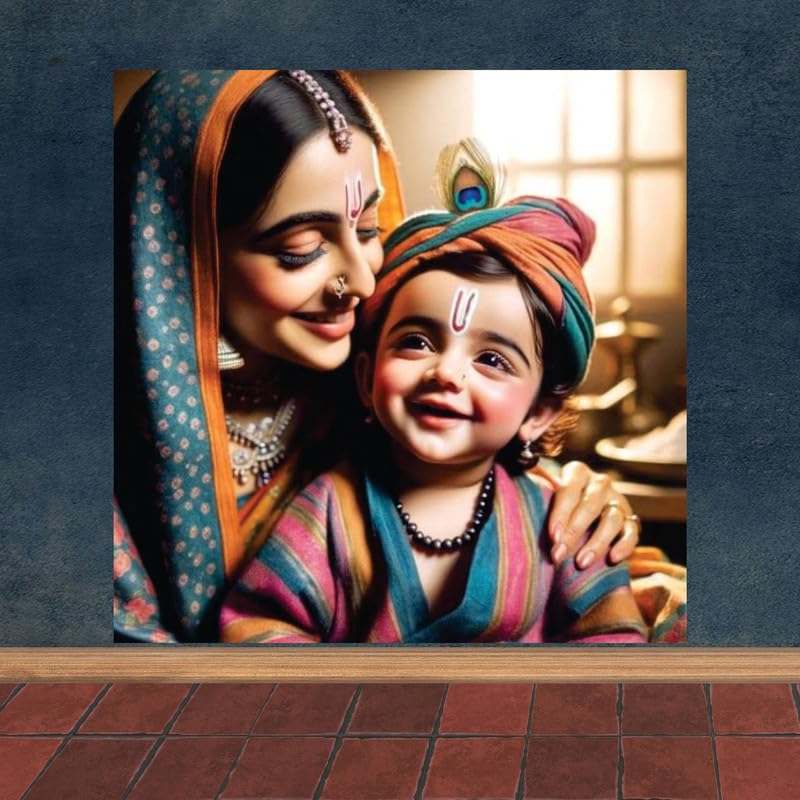 Image of British Terminal Cute little Bal Gopal Baby God Krishna| Kanha Ji | Laddu Lord Makhan Chor Painting Religious Poster for Pregnant Women for wall (matt thin vinyl,sticker,multicolor,unframed)| bj52