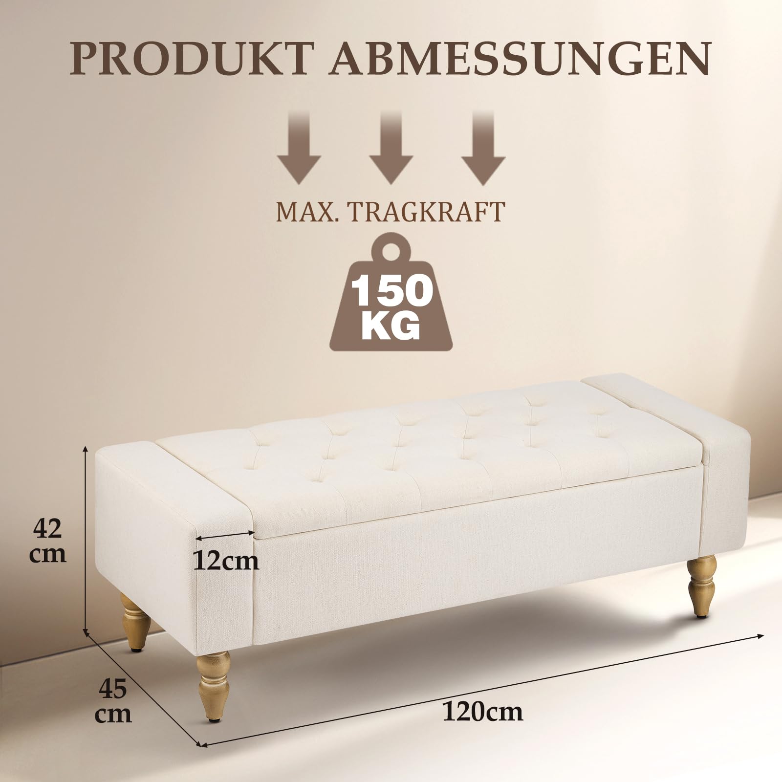 Banco de Almacenamiento con Asiento Acolchado – Banco Caja Multiusos para Entrada, Salón o Dormitorio | Pouf con Caja de Gran Capacidad, Tapizado Resistente y Fácil Montaje | Diseño Moderno Beige