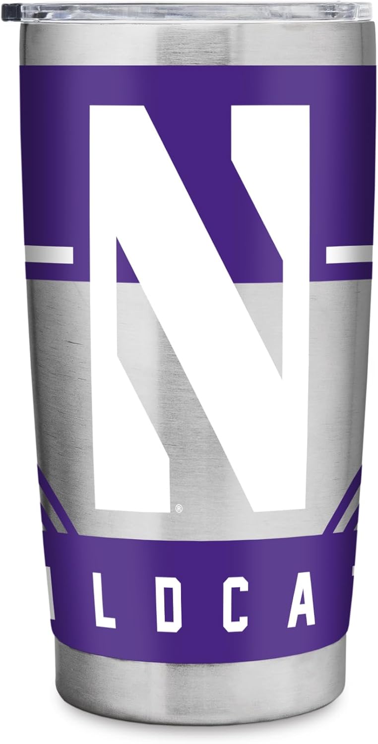 Rico Industries NCAA Northwestern Wildcats 20oz Stainless Steel Tumbler with Lid - Great For Coffee, Tea, Water or Cocktails