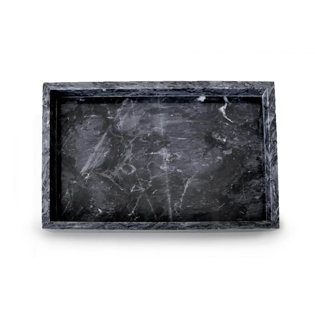 KÎTSHIPremium Midnight Black Marble Stone Italian Design Tray - Vanity & Bathroom Tray, Organizer for Coffee Table, Candles, Soap, Towel & Perfume Holder