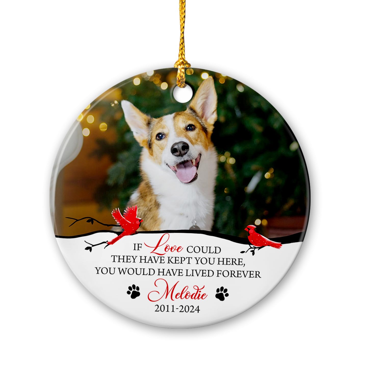 Photo Dog Christmas Ornament, If Love Could They Have Kept You Here Ornament, Personalized Picture Pet Memorial Ornament, Custom Photo & Name Dog Remembrance Ornament, Dog Memorial Ceramic Ornament