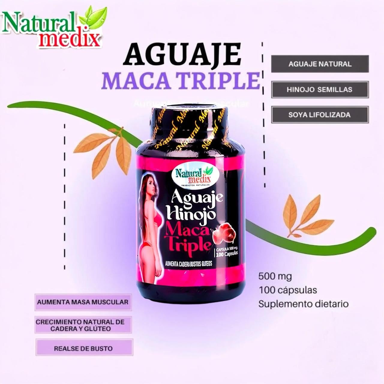 Aguaje Hinojo Maca Triple (Maca Root Supplement) Premium 100 Capsules | Premium Botanical Blend for Feminine Balance & Confidence — Amazon image 4