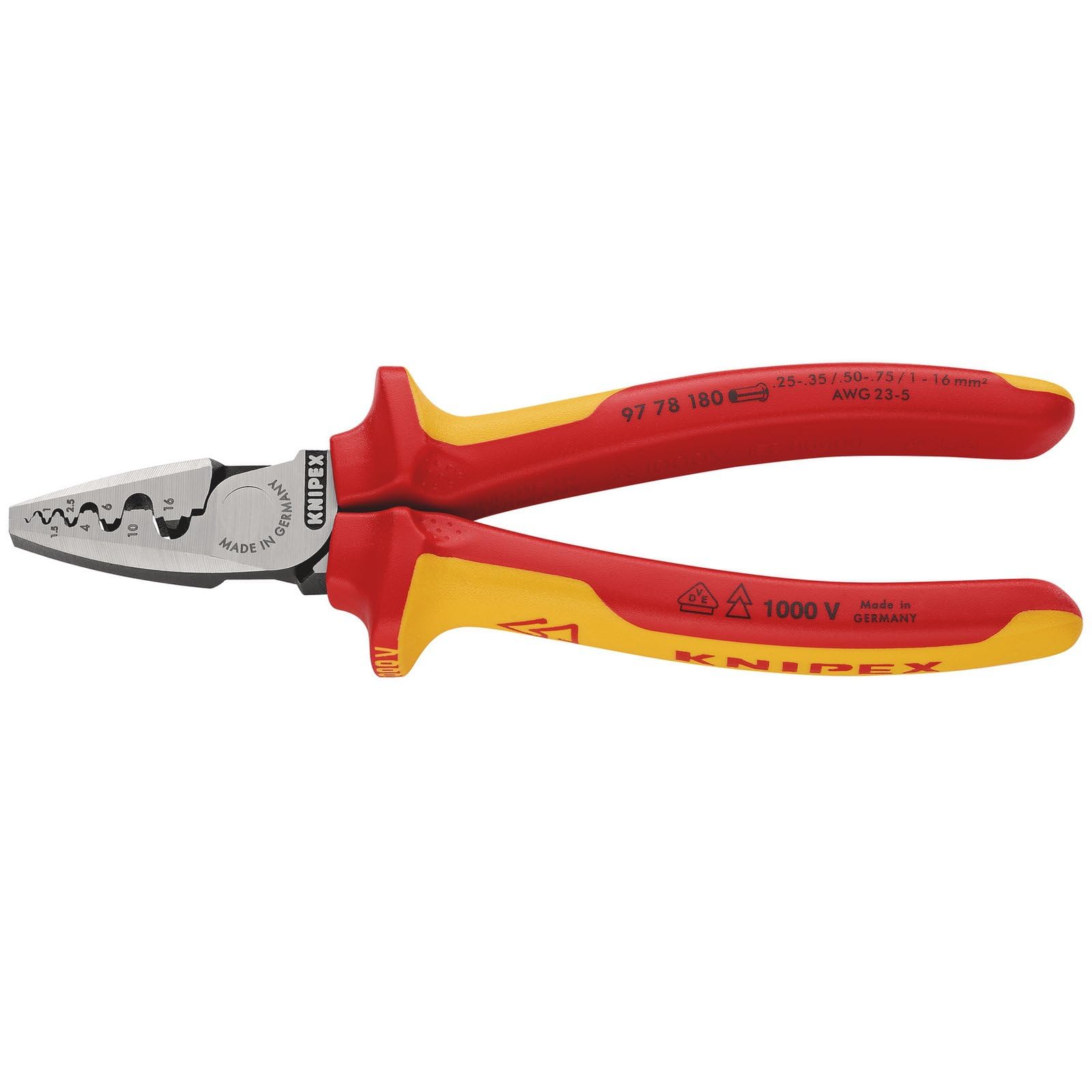 Knipex Light 97 78 180 Sb Crimping Pliers For Wire Ferrules Insulated With Multi-Component Grips Vde-Tested 180Mm Pk 1 26914