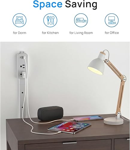 Miniatura 7 de Barra extensora de toma de corriente, cuenta con USB-A, USB-C y 2 salidas de CA, combinación libre, se extiende de 9 a 36 pulgadas, acceso a toma de