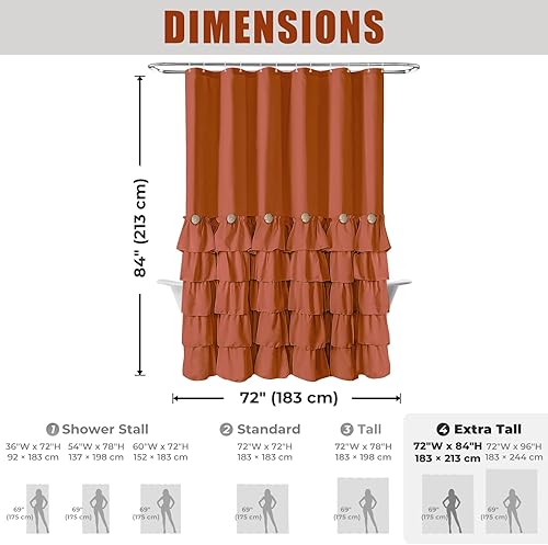 Miniatura 9 de Seasonwood Cortinas de ducha marrón para baño, cortina de ducha marrón oscuro, cortina de ducha con volantes marrones, cortina de ducha de tela