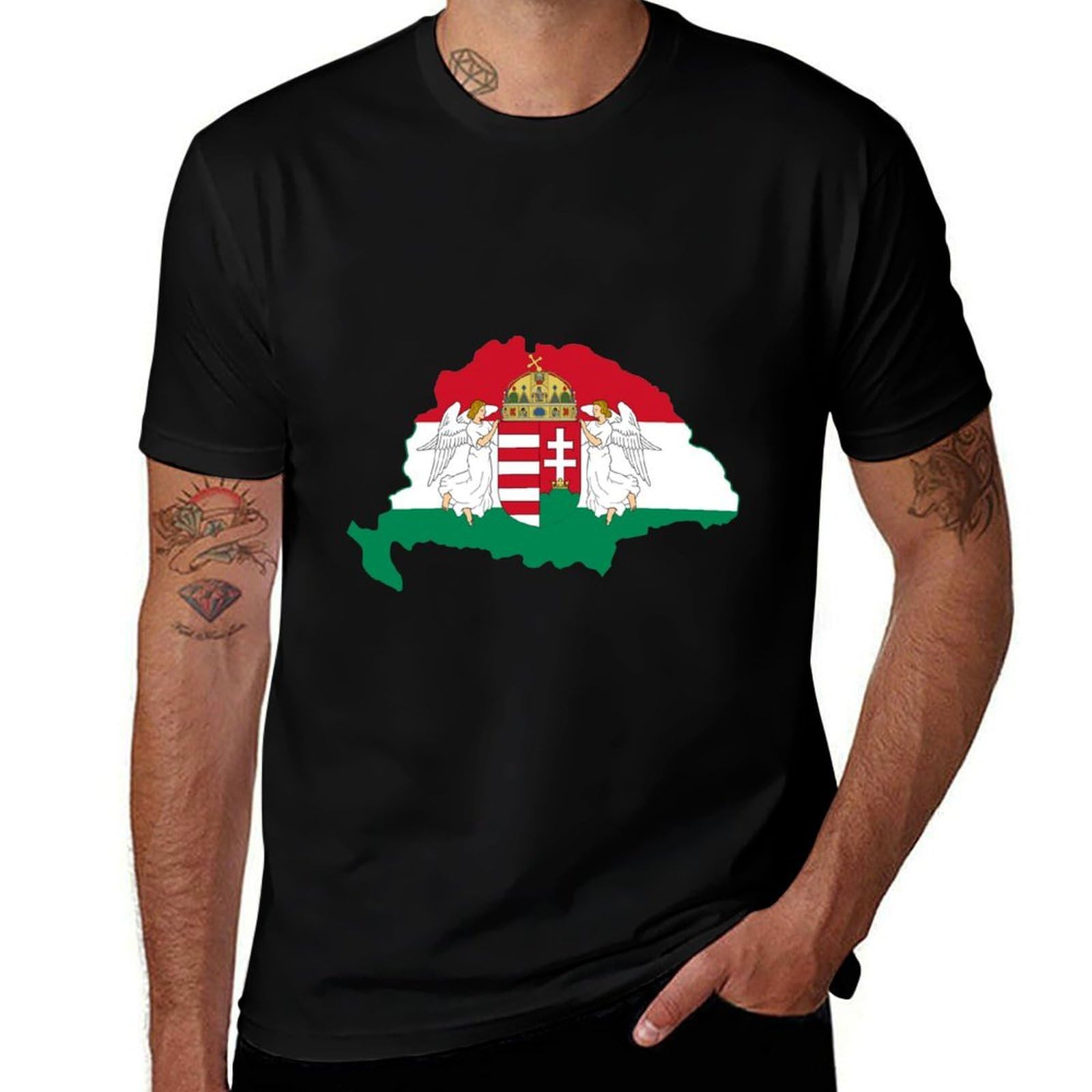 Kingdom of Hungary Flag Map Men's T-Shirts Short Sleeve Graphic Tees Summer Shirt Casual Cotton Tops