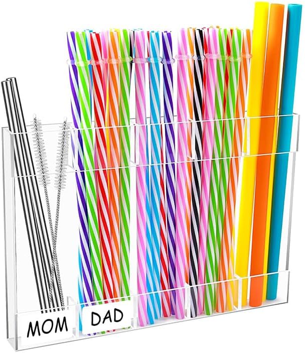 Reusable Tumbler Straw Organizer Storage Container for Counter Cabinet Cupboard Kitchen Acrylic Straw Holder for Stanley Reusable Organizer with Double Sided Adhesive Tape