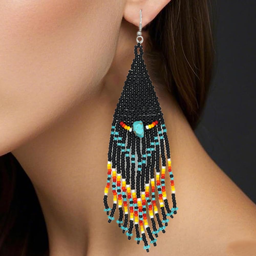 Festive Dangle Drop Beads Earrings for Women Trendy,Bohemian Handmade Glass Seed Beaded Prom Lucky Jewelry Gift. - Image 2