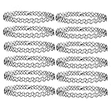 12 Pcs Tattoo Choker Necklace, Choker Necklaces for Women, Black Plastic Stretch Necklaces, Gothic Accessories 90s Choker Necklaces Kit Chain Tattoo, Gothic Tattoos Chokers Chain Jewelry For Women