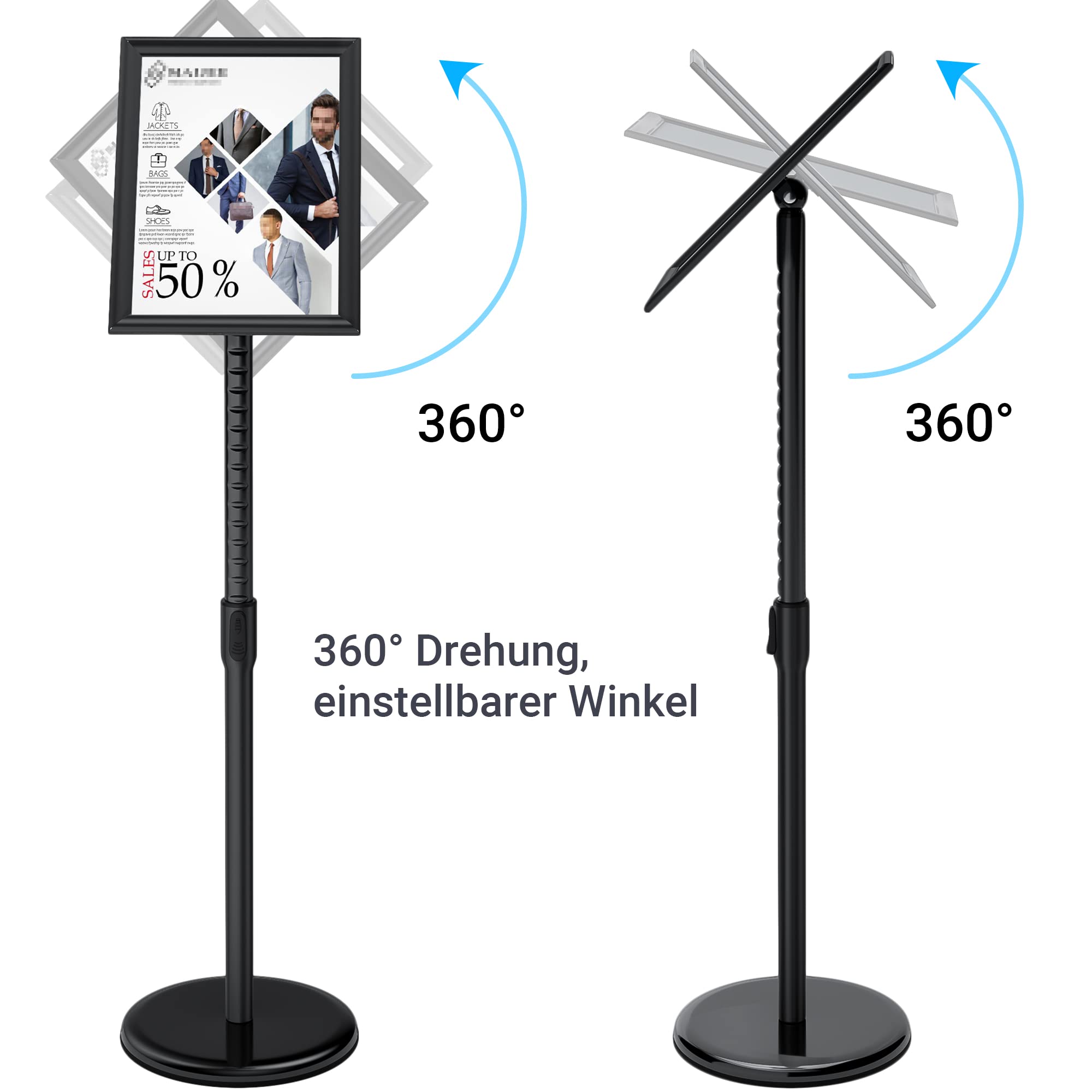 Support d'information DIN A3 - 420 x 297 mm - Réglable en hauteur - En acier inoxydable - Support d'information - Support de présentation - Support publicitaire (noir, A3)