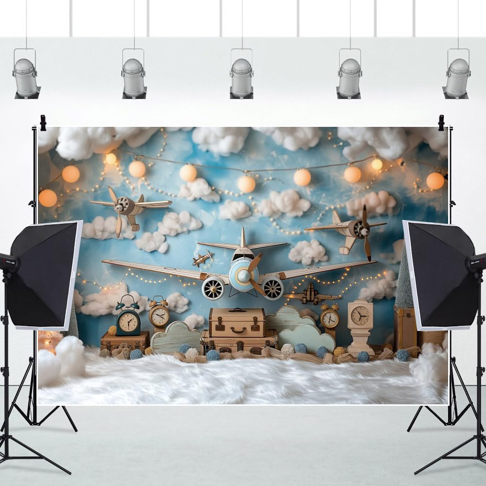 3x2m Pilota Ragazzo Compleanno Sfondo Volo Sogno Blu Cielo Bianco Nuvola Bambino Doccia Fotografia Sfondo Neonato Bambini Ragazza 1 ° Festa di Compleanno Sfondi Decorazione Foto Prop
