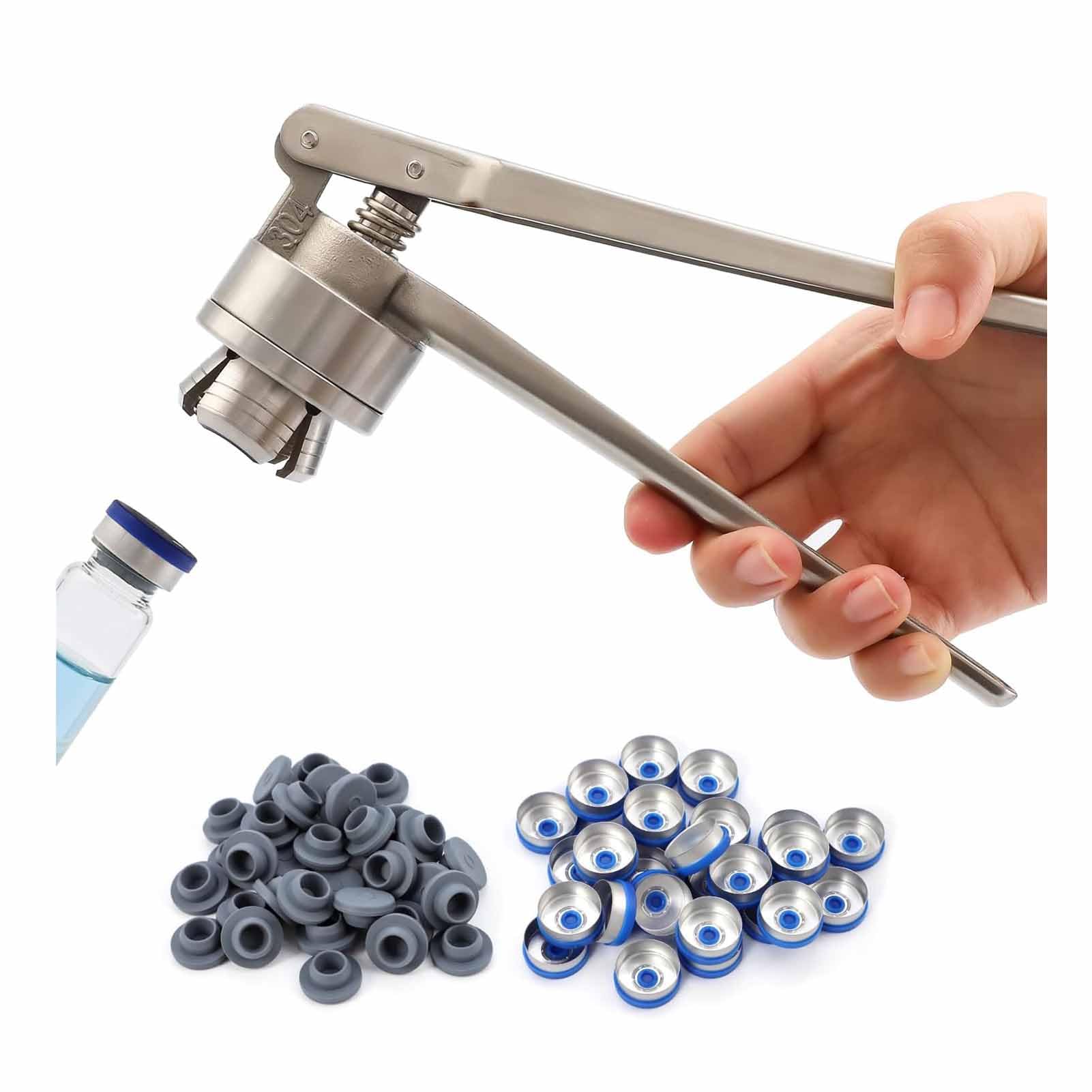 Manual Capping Machine, Silver Stainless Steel Manual Crimper,Bottle Cap Crimping Tool, Crimper/Hand held Capping Machine, for Home, Hospital(32mm)