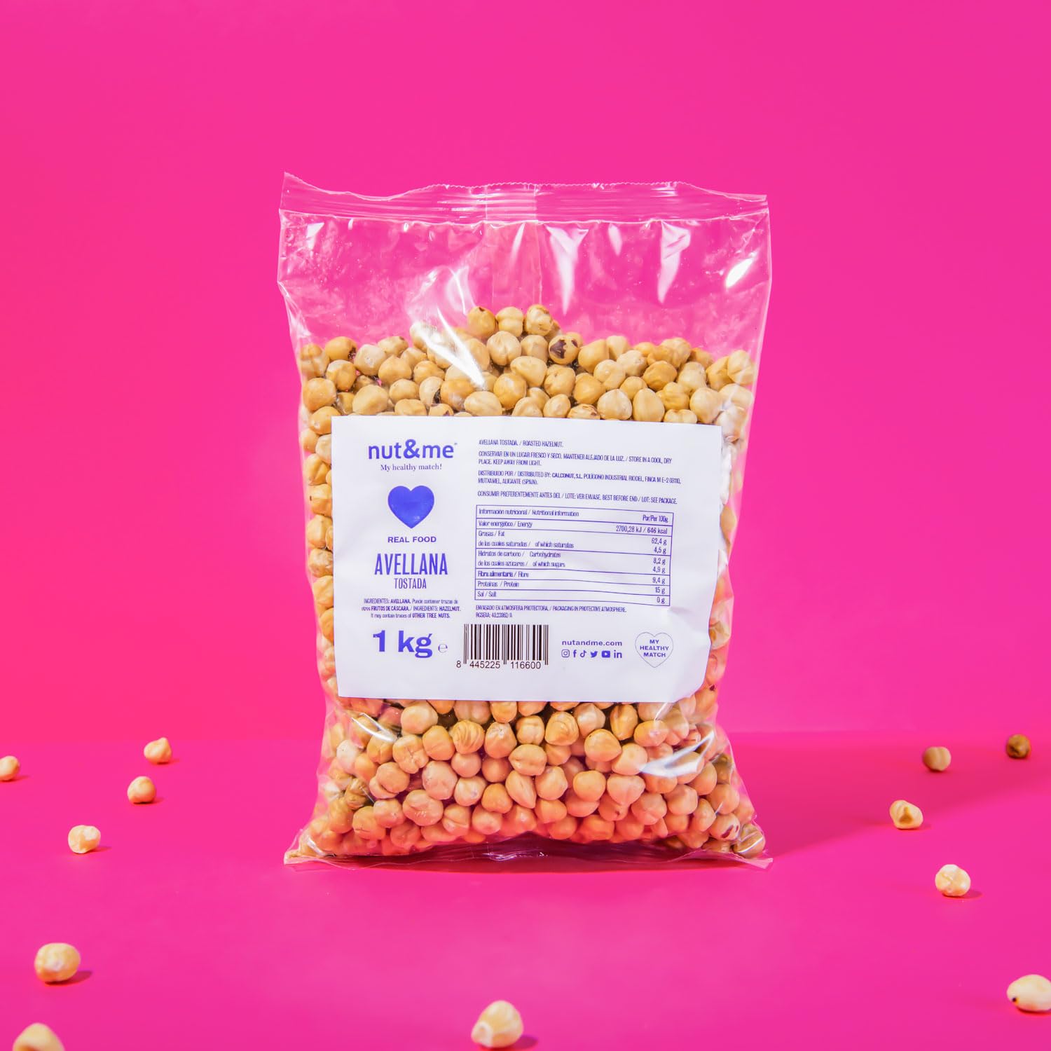 Avellana tostada repelada 1 kg nut&me | Sin sal | Keto| Sin gluten, sin aditivos | Sin OGM | 100% natural | Vegano |