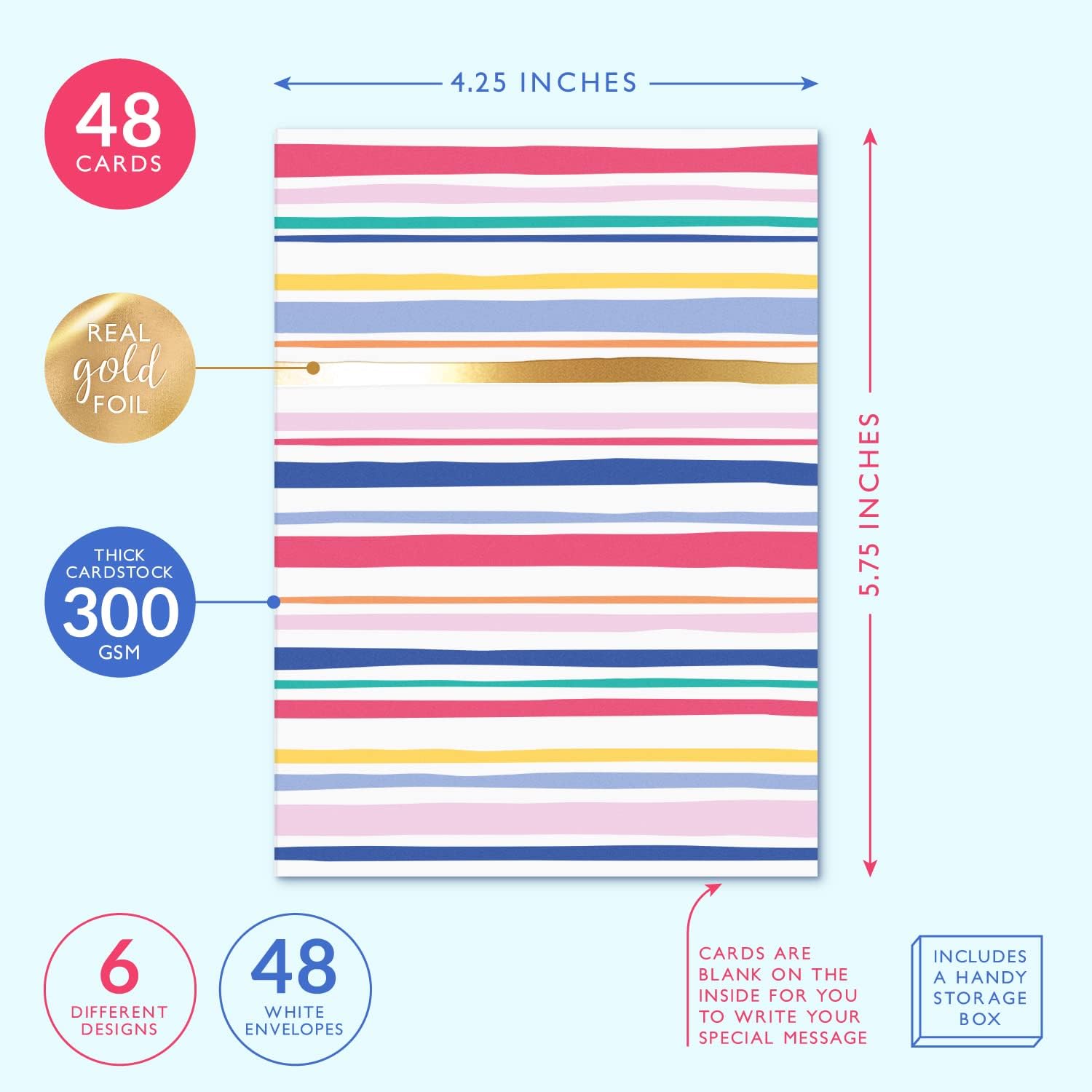 Blank Cards with Envelopes - 48 Striped Gold Foil Blank Note Cards with Envelopes – 6 Assorted Cards for All Occasions! Blank Notecards Stationary Set for Personalized Greeting Cards-4x5.5" : Office Products