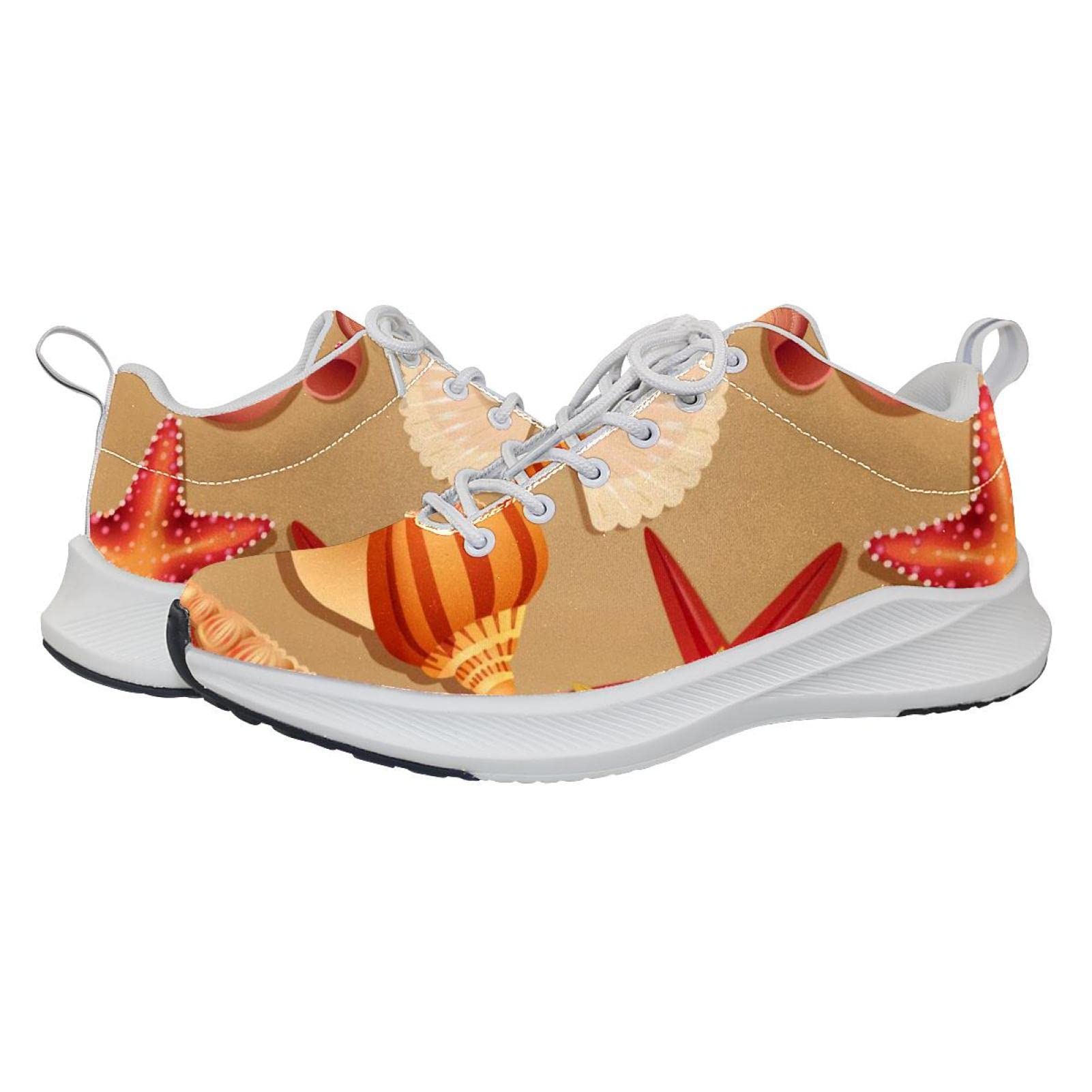Scarpe da ginnastica uomo personalizzate Scarpe da passeggio leggere Running Athletic Casual Sneakers Conchiglia Conchiglie Mare Stelle marine, multicolore, 36 1/3 EU