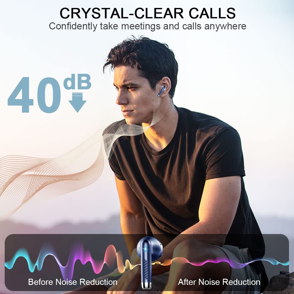 Cuffie Bluetooth 5.4, 2025 Auricolari Bluetooth 56H Stereo Cuffie Wireless In Ear con 4 ENC Mic, Cuffie Senza Fili Cancellazione Rumore Cuffiette Sport IP7 Impermeabili Earbuds LED Display Blue - Vista 4