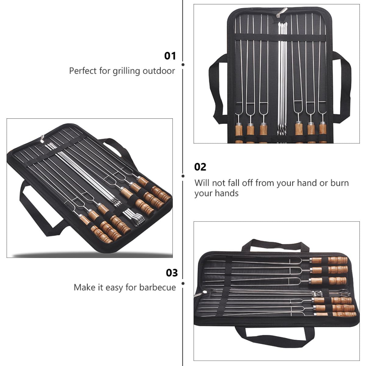Toyvian Pinchos Morunos de Acero Inoxidable 10 Unidades Mango Ergonómico para Barbacoa Accesorios para Cocinar al Aire Libre