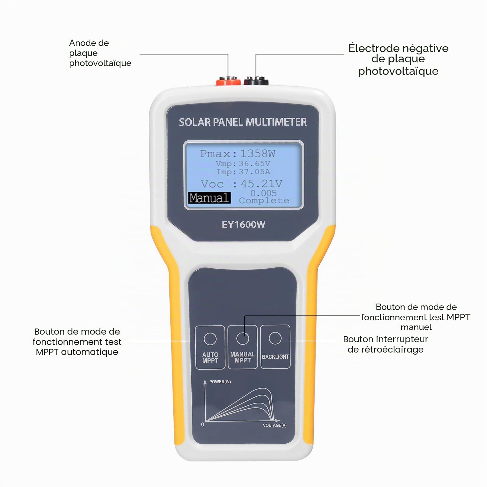 Multimètre de panneau photovoltaïque 1600W Testeur MPPT pour panneaux solaires