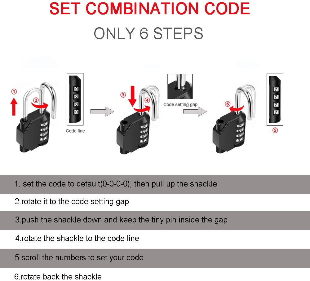 Disecu 4 Digit Combination Lock Outdoor Waterproof Padlock with Steel Cable for Gym Locker, Helmet, Gate, Fence, Luggage (Black, Pack of 2 padlocks) - - 