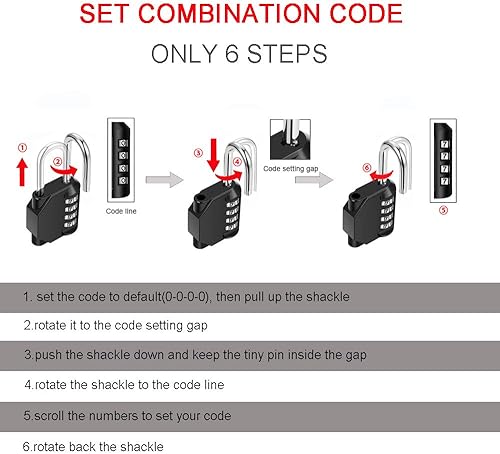 Miniatura 7 de Candado de combinación de 4 dígitos impermeable para exteriores con cable de acero para casillero de gimnasio, casco, puerta, valla, equipaje