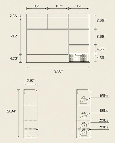 Miniatura 2 de Estantería de escritorio, estante de escritorio de madera con cajón acanalado y 5 estantes, gabinete de escritorio de encimera para escritorio de