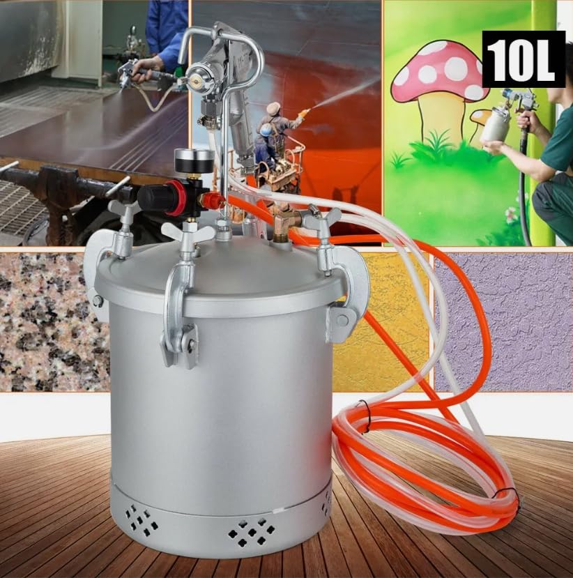 Sistema de pulverización de pintura 10 L Depósito de pintura 50 – 80 psi, recipiente a presión ajustable, recipiente de presión, pulverizador, pintor y barnizador, pulverizador
