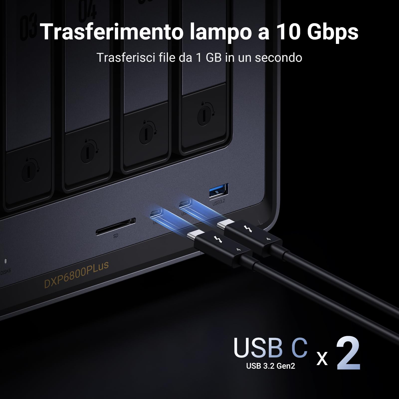 UGREEN NASync DXP6800 Plus NAS 6 vani per creator e uffici (senza HDD) | Intel Core i3-1215U, 10GbE + 2,5GbE, 8GB DDR5 fino a 64GB, SSD 128GB, 2×M.2 NVMe, HDMI 4K