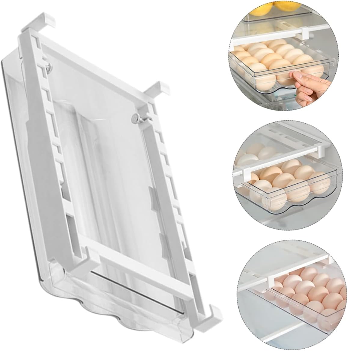 KICHOUSE Fridge Egg Drawer Container Pull out Refrigerator Organizer for Eggs Space Saving Design Keeps Eggs Visible for Easy Access Kitchen Storage