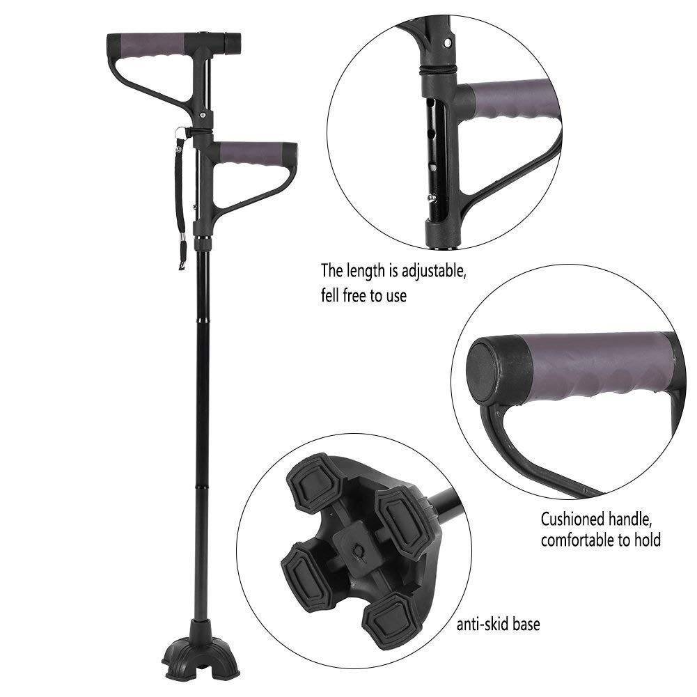 Bastón con Mango en T Doble, bastón de Seguridad de Viaje Plegable Antideslizante retráctil con luz LED para muletas para Ancianos Star of Light