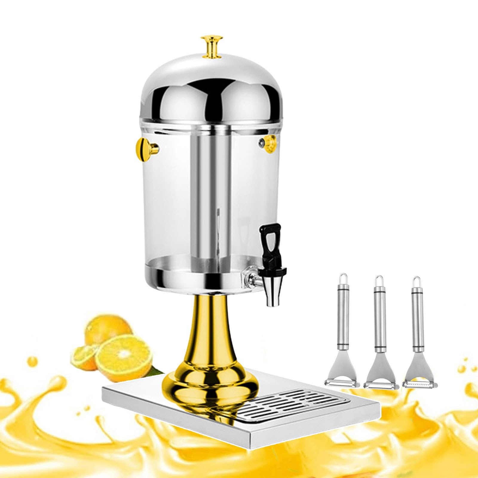 MYUYEE Juice Dispensers With Faucet, Beverage Dispenser For Serving Hot And Cold Drinks, Stainless Steel Machine For Cold Drinks, Drip Tray Included,Silver (Gold)