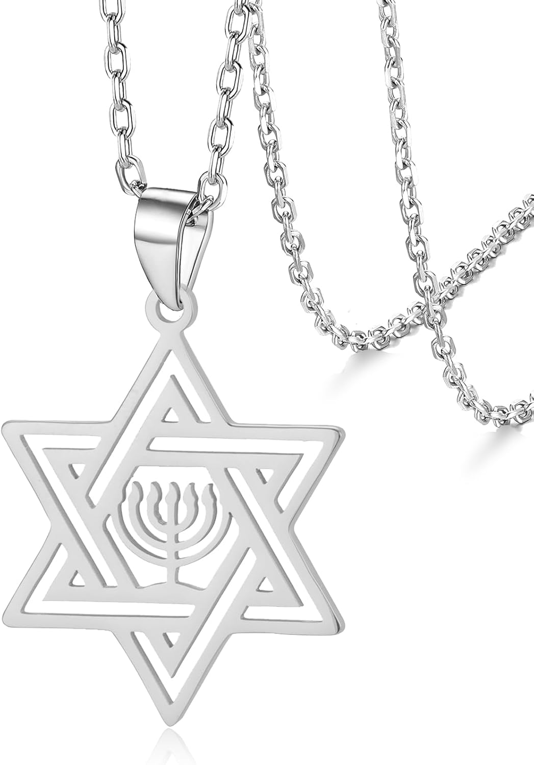 VASSAGO Star of David Necklace for Women Jewish Star with Menorah Necklace Stainless Steel Hanukkah Pendant Necklace for Men Israel Religious Jewelry