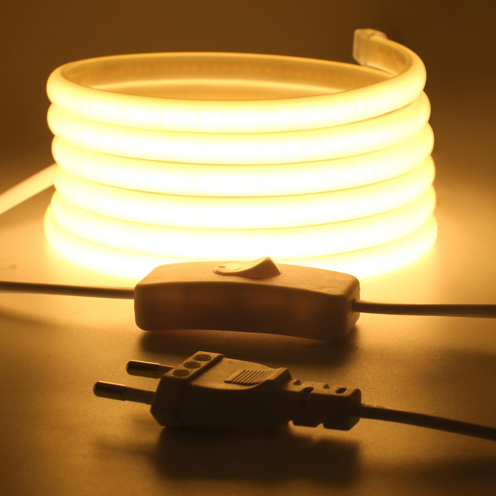 KISUFU Tira LED COB 220V, IP67 Impermeable 288 LED/m Neon Tira de luces LED, 50cm cuttable Flexible Strip para Decoración del Hogar, Cocina, Espejo, Fiesta DIY.